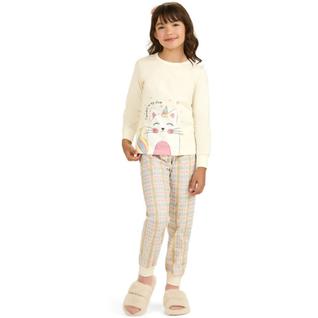 Pijama Infantil Menina Inverno Brilha No Escuro Gatinha - Angerô