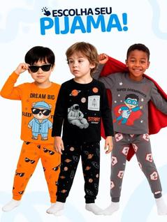 Pijama Infantil Menino Manga Longa  Escolha Seu Modelo, com Estampas Fofas e Conforto Infa