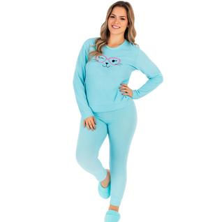 Pijama Plush Feminino de Inverno Bordado Texturizado Victory