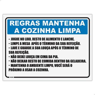 Placa De Regras Para Cozinha Mantenha O Ambiente Limpo 25x18