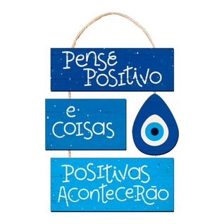 Placa Decorativa Azul Olho Grego Frase Positiva Proteção Em MDF Para Pendurar Porta Janela