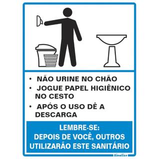 Placa sinalizadora educativa em poliestireno para Procedimento ao usar o Sanitário Masculi