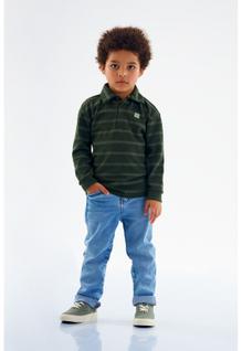 Polo Manga Longa em Malha Listrada Texturizada Infantil Masculino Up Baby