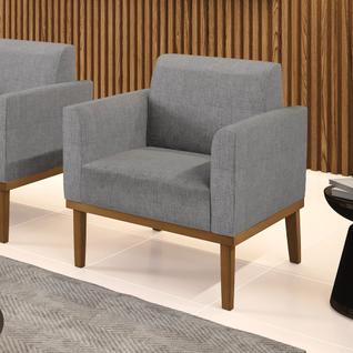 Poltrona Base de Madeira Fixa Castanho Marisa Linho Grafite A26