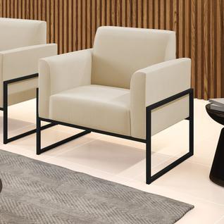 Poltrona Base Industrial Alta Preto Marisa Suede Bege