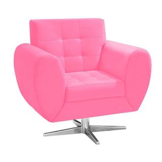 Poltrona Decorativa Grécia Suede Rosa Barbie com Base Giratória Estrela Aço Cromado - D'Ro