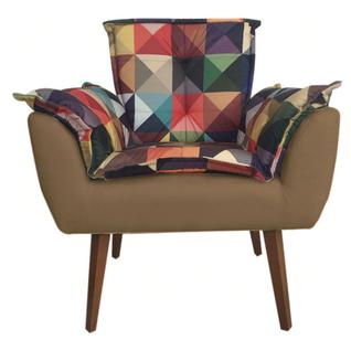 Poltrona Decorativa Opalla Composê Estampa Triangulo Suede Cappuccino - Dominic Decor