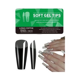 Pontas De Unha De Gel Macio Médio Curto 550pçs Amêndoa, Caixão, Stiletto Cobertura Total F