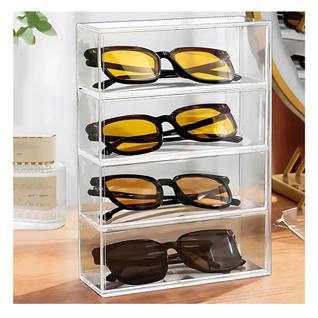 Porta Óculos Escuro Sol Organizador Estojo 4 Divisórias Case Transparente