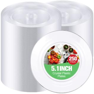 Pratos de sobremesa de plástico Zopeal 250 unidades transparentes para casamento de 12,7 c