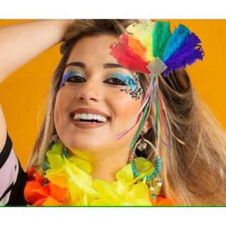 Presilha Carnaval Cabelo Brilante Plumas Penas Colorida Fita