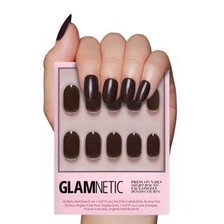Pressione as unhas, casca glamnética, marrom, opaco, curto, redondo