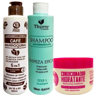 Progressiva Selagem Café Marroquina 300ml + Shampoo Antirresíduo Thyrre 300ml + Pós Quimic