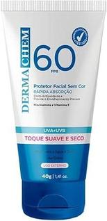 Protetor Solar Rosto FPS 60 Dermachem -Validade 2027 Sem Cor Toque Seco Rejuvenescedor 40g