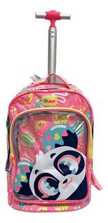 Puket Mochila Rodinha Grande Panda Donuts Rosa Neon Escolar