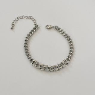 Pulseira elos grumet meio microcravejado - Banhado em ródio