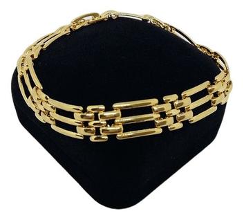 Pulseira Idêntica A Ouro Elo Xadrez 7mm Banhada a Ouro