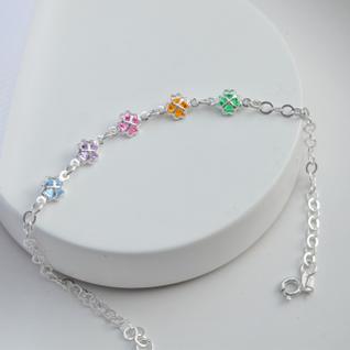 Pulseira Trevos Coloridos Zircônia - Prata