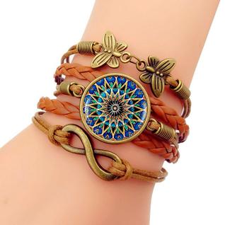 Pulseiras Boho Chic Conjunto Kit Mix Flor de Lótus Marrom
