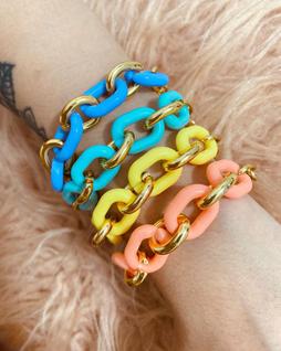 Pulseiras coloridas Tons pastéis pulseiras de acrílico detalhes em dourado