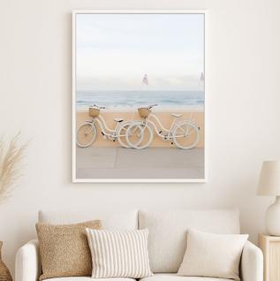 Quadro Canvas Praia Bicicletas a Beira Mar-Mold.Branca Tamanho:90x60cm