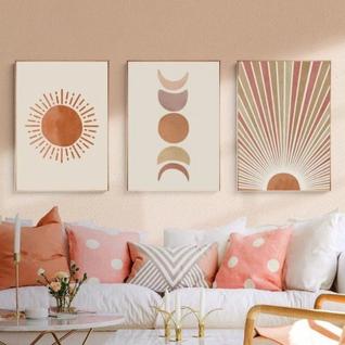 Quadro decorativo abstrato paisagem sol e lua cena para sala de estar decoração casa quart