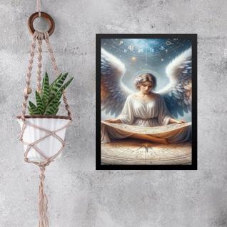 Quadro Decorativo Anjo Com Mapa Astral 24x18cm