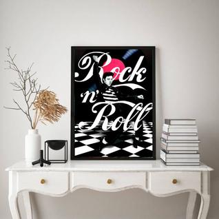 Quadro Decorativo Elvis RocknRoll 45x34cm - com vidro