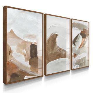Quadro Decorativo Trio Arte Moderna Marrom Boho Sala Casa Nova com Vidro