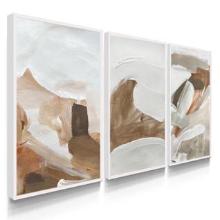 Quadro Decorativo Trio Marrom Boho Abstrato Sala Moderna Escritório Luxo com Moldura