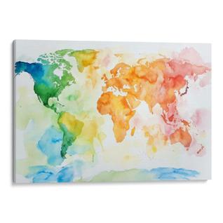 Quadro Mapa Mundi - Paleta das Cores em Aquarela