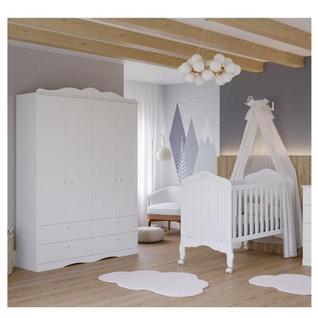 Quarto de Bebê 2 Peças com Berço e Guarda-roupa 4 Portas 4 Gavetas Aquarela Espresso Móvei
