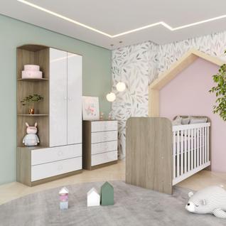 Quarto de Bebê Berço Mini Cama Guarda Roupa e Cômoda Sonho Encantado Espresso Móveis Rústi