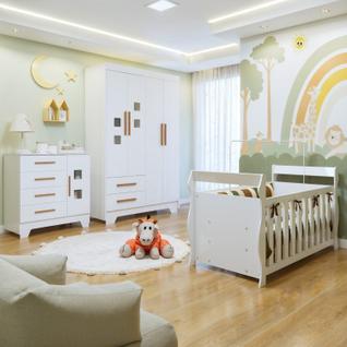 Quarto de Bebê Completo com Guarda-roupa, Berço e Cômoda Sonho