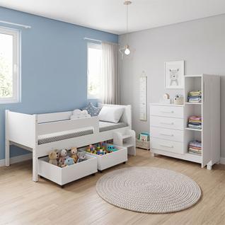 Quarto Infantil Luna Plus Branco com Cômoda Versátil Branca e Design Funcional