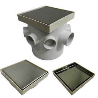 Ralo Banheiro Inteligente 15x15 modelo 2 em 1 Inox Invisível Base Plástica Bege + Caixa Si