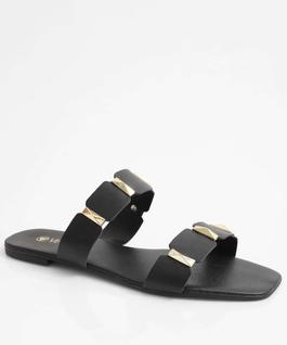 Rasteirinha Feminina Tiras Tachas Via Uno Preto-11012