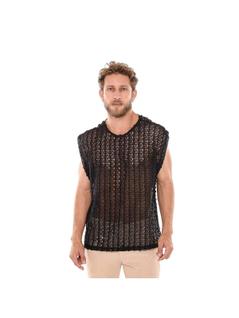 Regata Masculina Arrastão Oversized Camiseta Crochê Preta