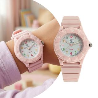 Relógio Analógico Infantil Feminino Rosa com Caixa de Polímero e Pulseira de Silicone à Pr