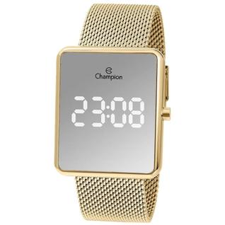 Relógio Digital LED Espelhado Feminino Dourado Champion