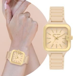 Relógio Feminino Nude e Dourado Quadrado Fashion Mormaii