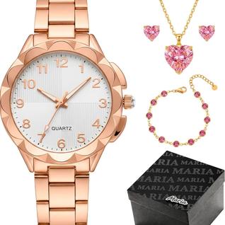 relogio feminino prova dagua banhado + colar moda social Rose presente ajustavel coração z