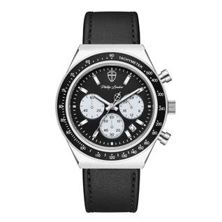 Relógio Masculino London Leather Silver Black 43mm