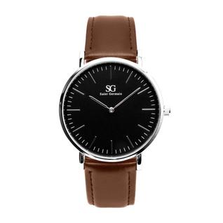Relógio Minimalista Masculino Couro Prata Saint Germain Bronx Black Silver 40mm