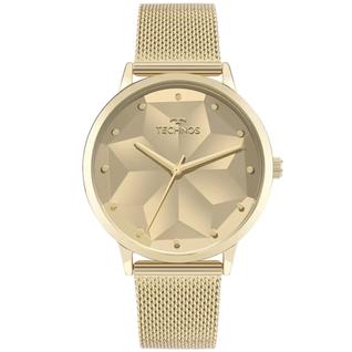 Relógio Technos Feminino Brilho Dourado Fundo Facetado Espelhado Original 203AAG/1D