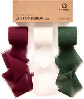 Ribbon Vitalizart Christmas, chiffon, seda artesanal, 3 rolos