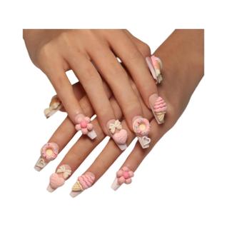 Rosa Estilo Francês Leopardo Impressão 3d Bowknots Kawaii Gato Design Imprensa Em Unhas 24