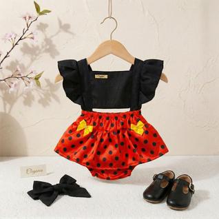 Roupa De Bebê Menina Romper Temático Vermelho E Preto Festa Aniversário