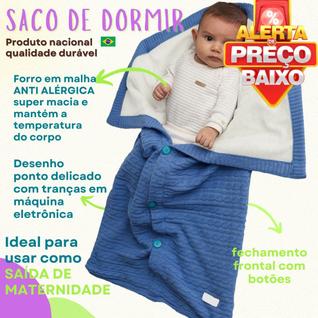 Saco de Dormir para Bebê em Tricô Tranças Forrada