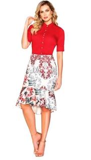 Saia Curta com Babado Mullet Estampa Floral